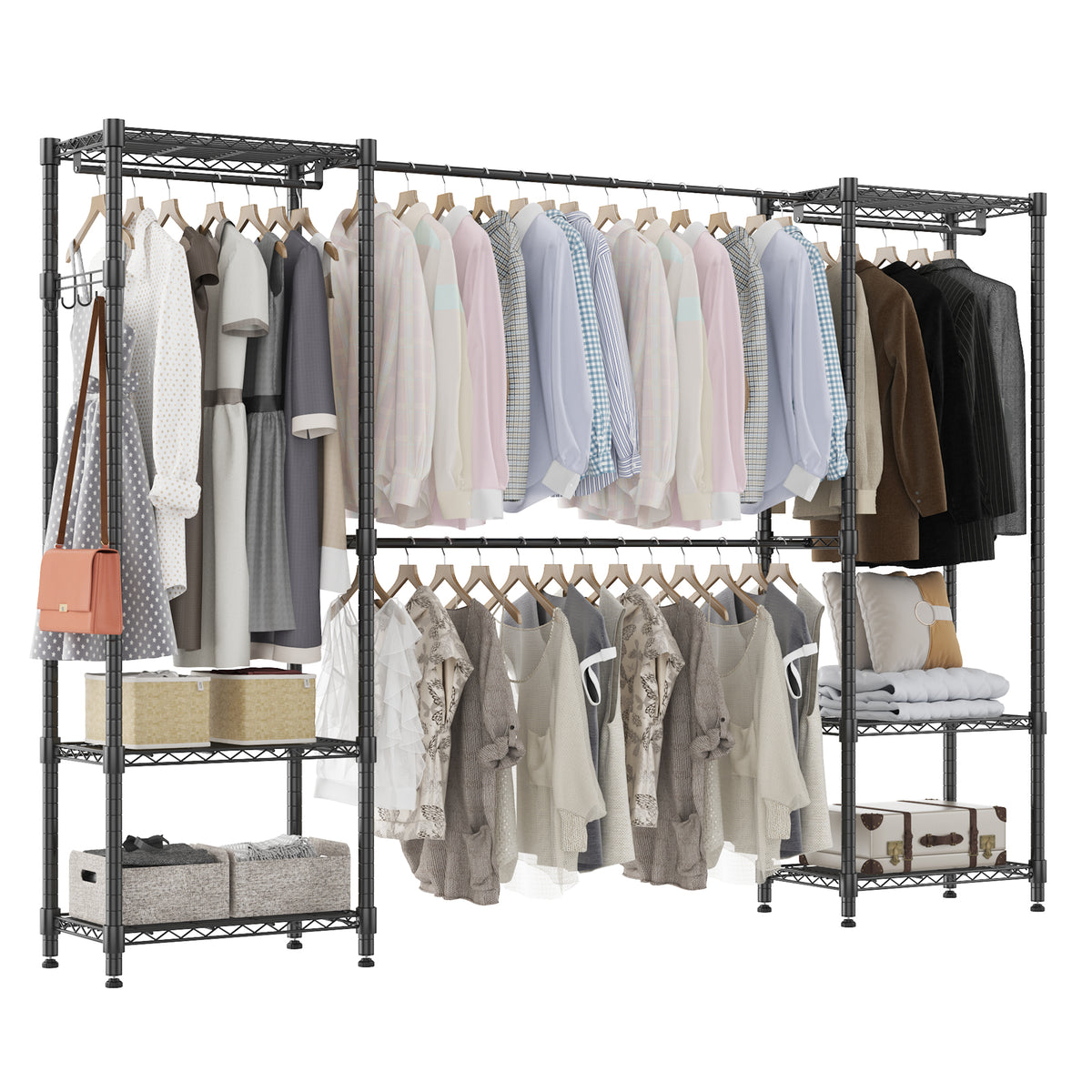 Homdox Heavy Duty Garment Rack with Extendable Hanging Rods, Adjustabl