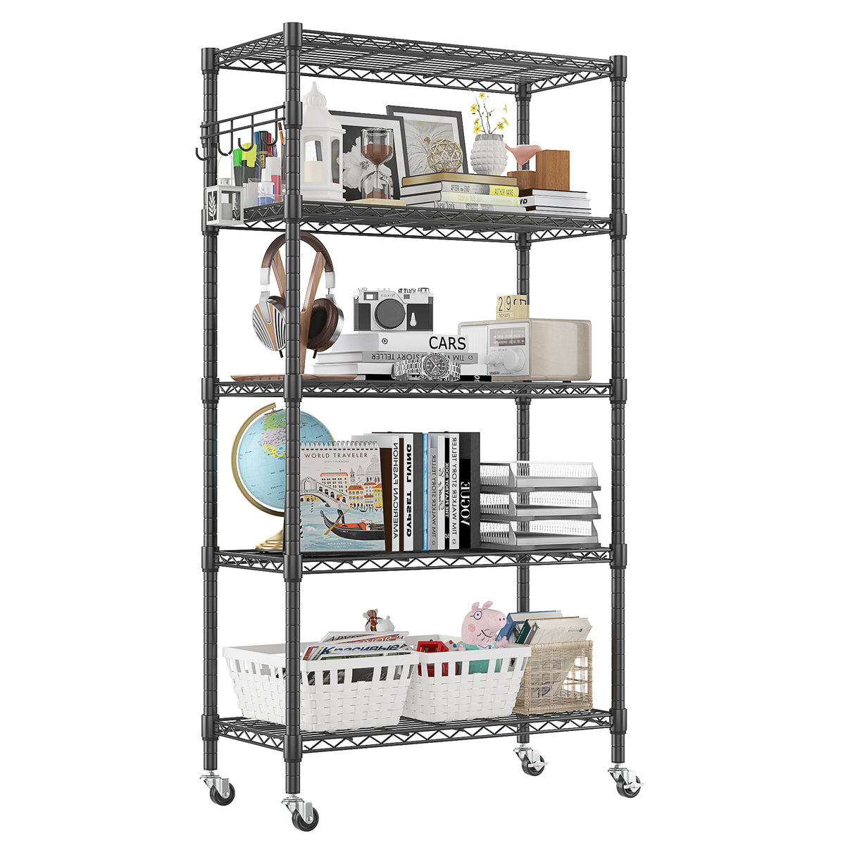 Homdox 5 Tier Metal Storage Shelves with Wheels, Heavy Duty Wire Shelv