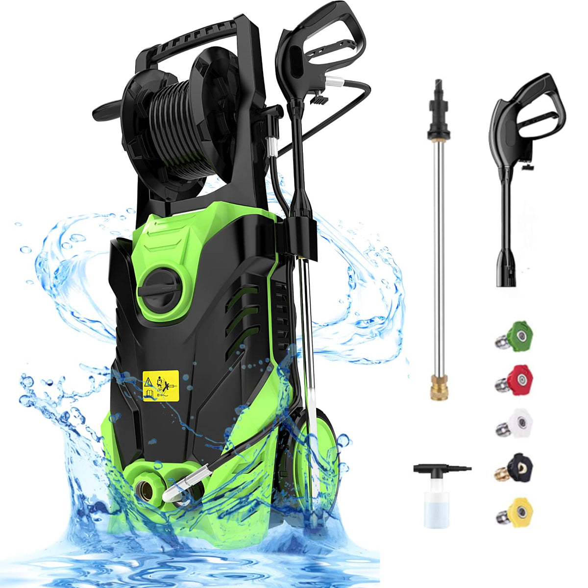 Homdox HX3000 Portable Pressure Washer with Hose Reel, 1800W/1.7 GPM E