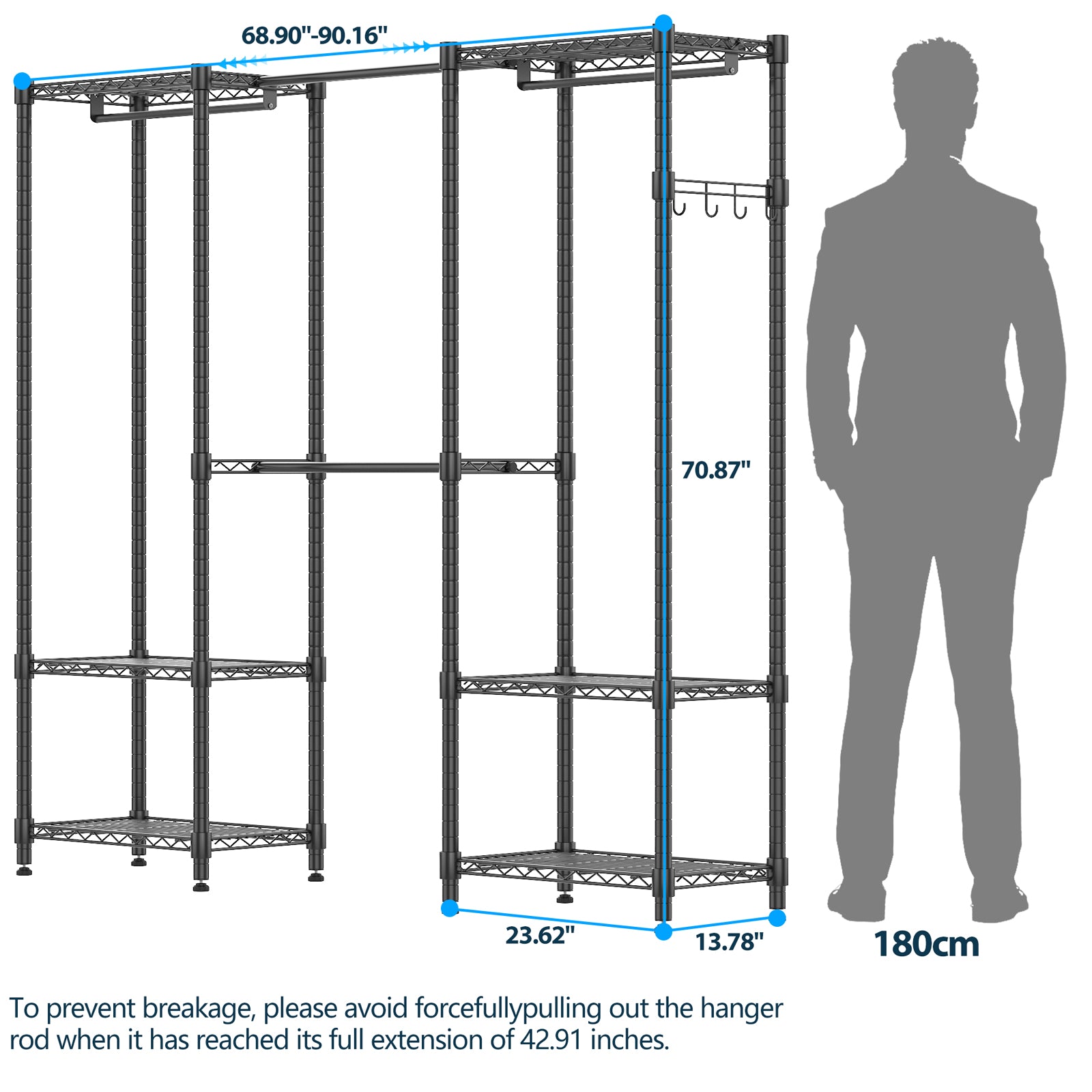 Homdox Heavy Duty Garment Rack With Extendable Hanging Rods Adjustable Metal Clothing Rack For Hanging Clothes Freestanding Closet Wardrobe Clothes Rack With Wire Storage Shelves Black Homdox Heavy Duty Garment Rack With Extendable Hanging Rods Adjustable Metal Clothing Rack For Hanging Clothes Freestanding Closet Wardrobe Clothes Rack With Wire Storage Shelves Black
