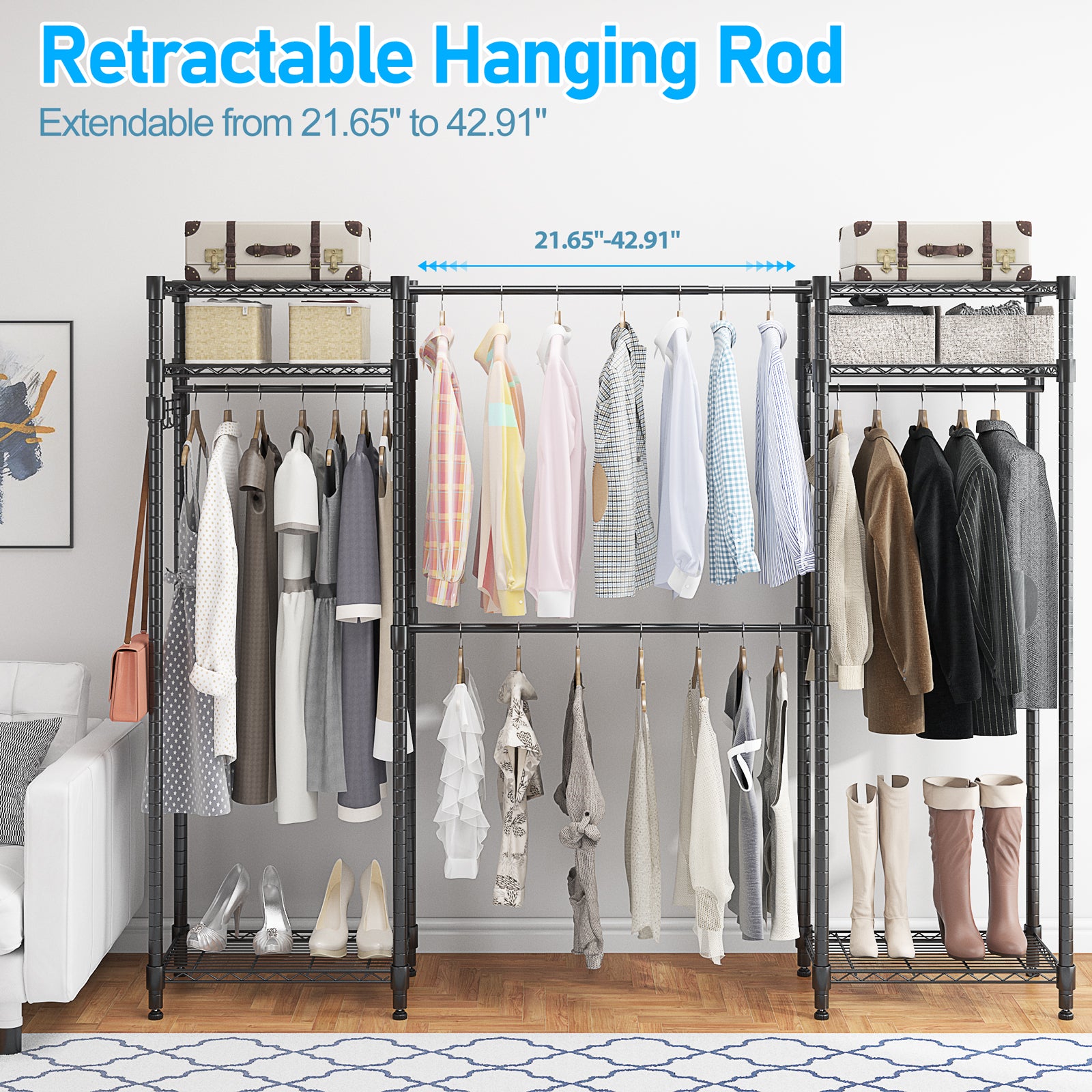 Garment Rack Extendable Homdox Heavy Duty Garment Rack with Extendable Hanging Rods, Adjustabl