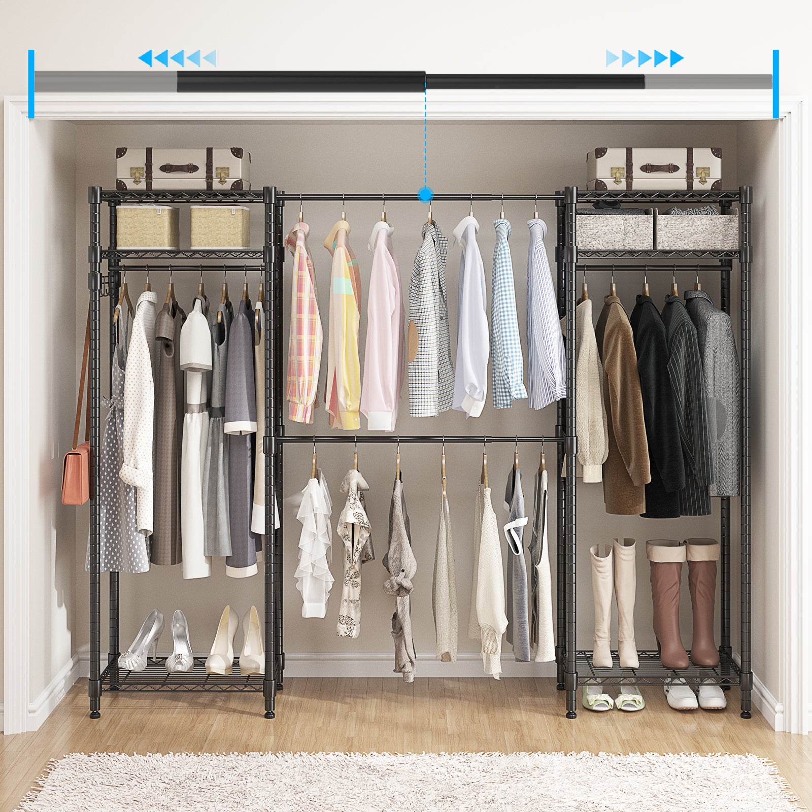 Garment Rack Extendable Homdox Heavy Duty Garment Rack with Extendable Hanging Rods, Adjustabl