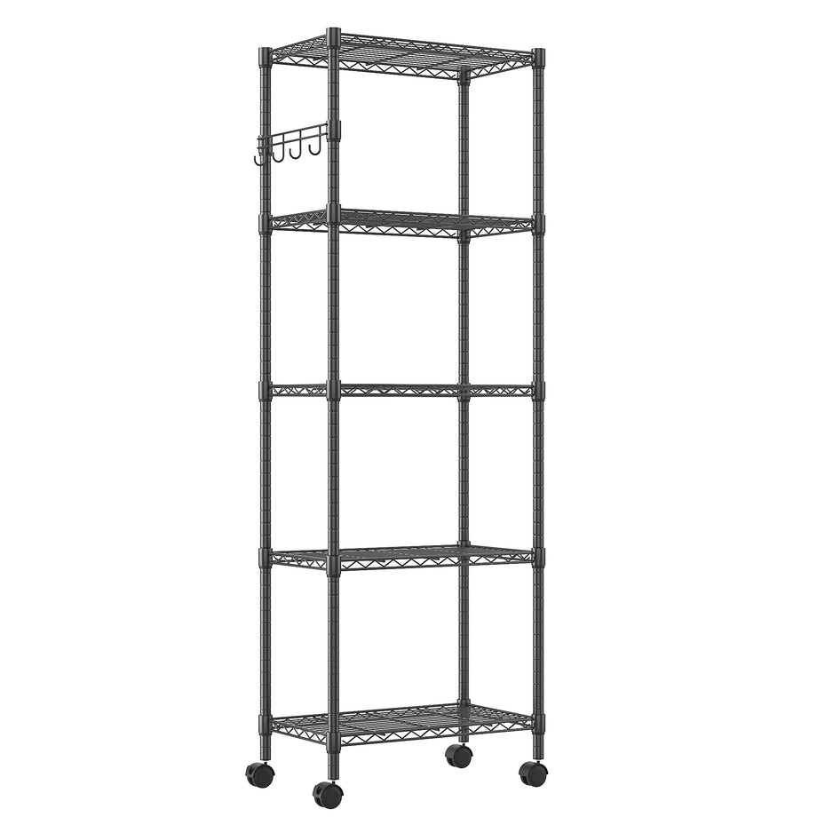 Folews 5 Tier Storage Shelves with Wheels - Metal Shelves for Storage  Adjustable Wire Shelving Unit Organizer Storage Rack Shelf for Kitchen  Garage