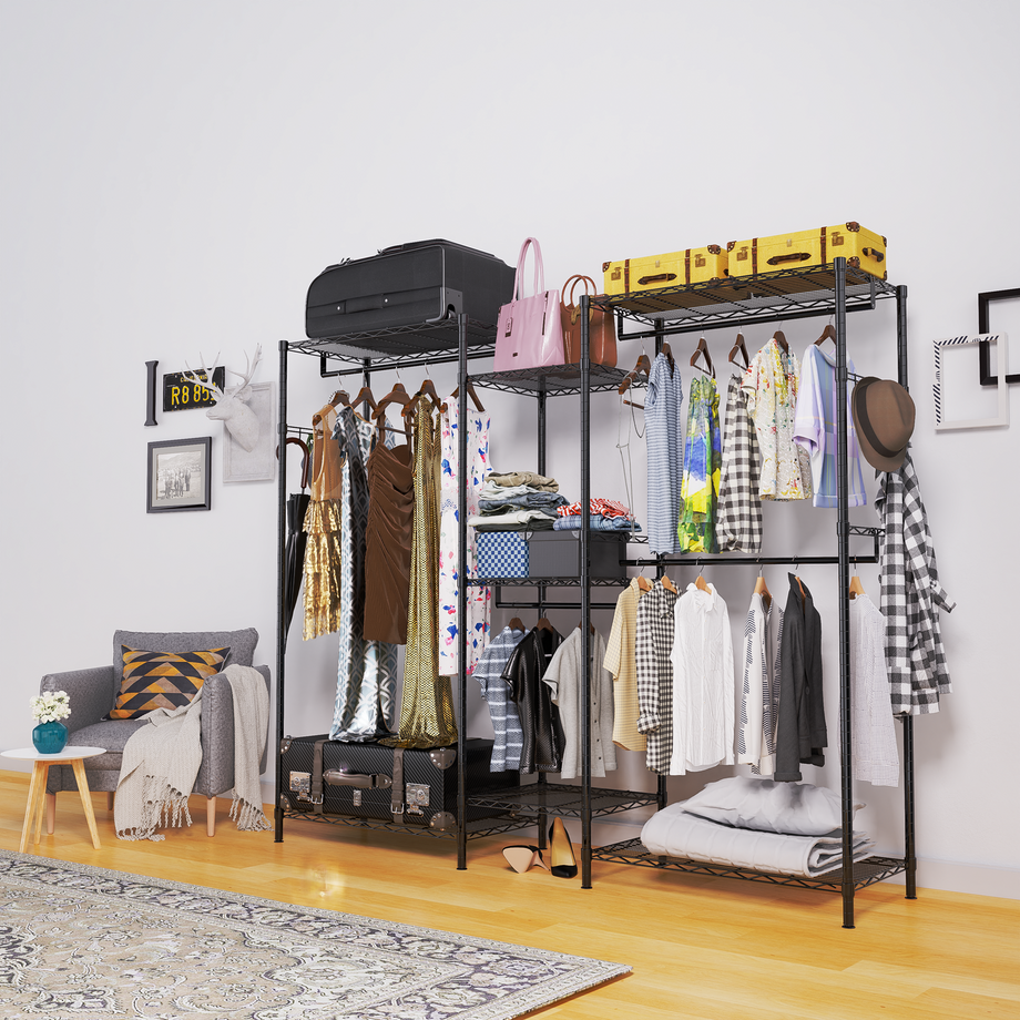 2 Tier Portable Garment Rack Closet Organizer Wardrobe Clothes Storage  Hanger