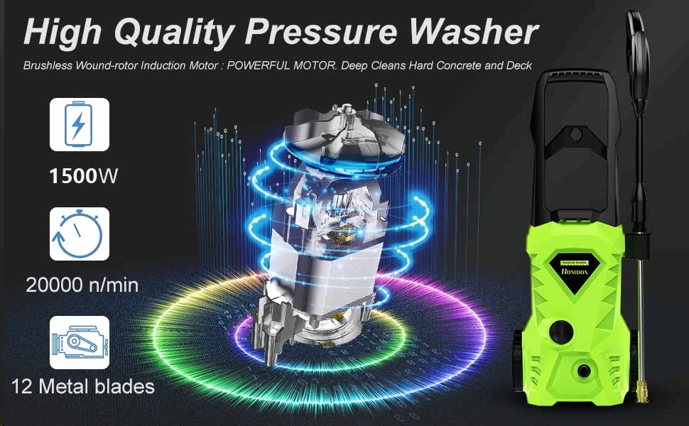 Homdox HX3000 Portable Pressure Washer with Hose Reel, 1800W/1.7 GPM E