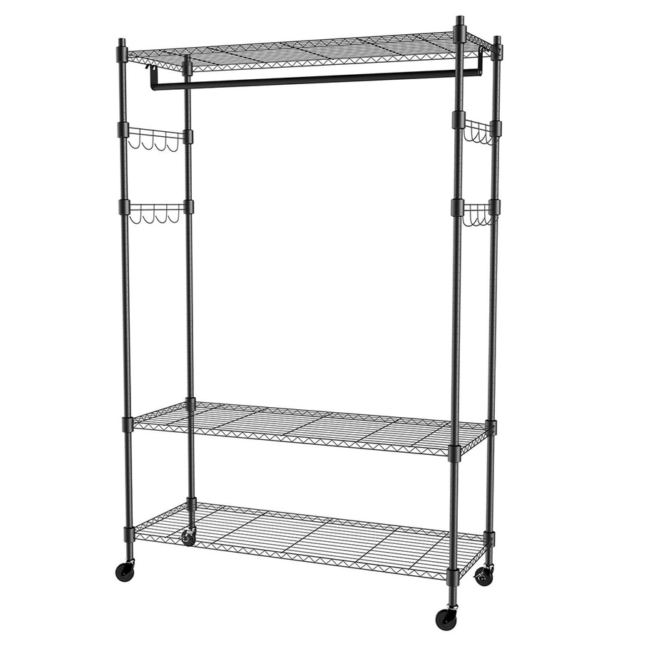 Homdox 3-Tiers Heavy Duty Wire Shelving Garment Rolling Clothing Rack