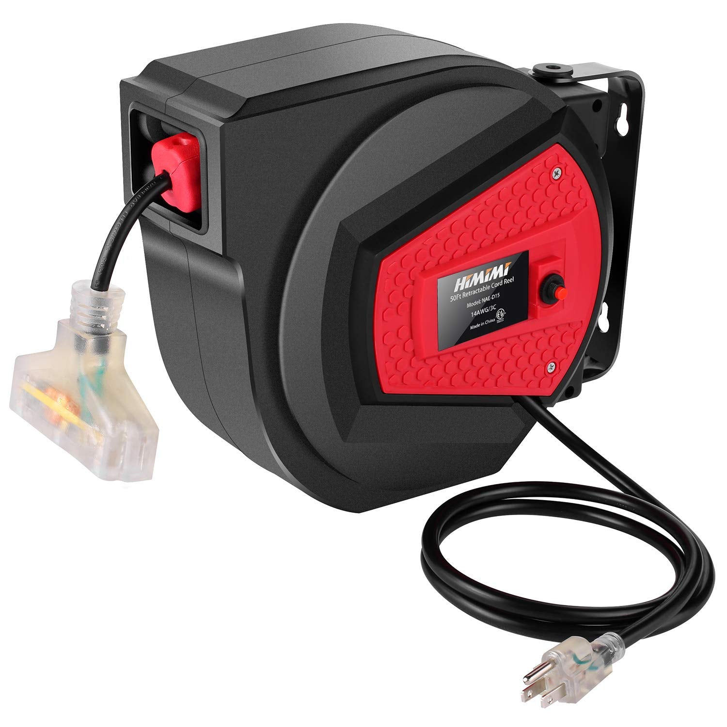 CRST 50FT Retractable Extension Cord Reel - 3 Outlets, 1625W, Wall Mountable