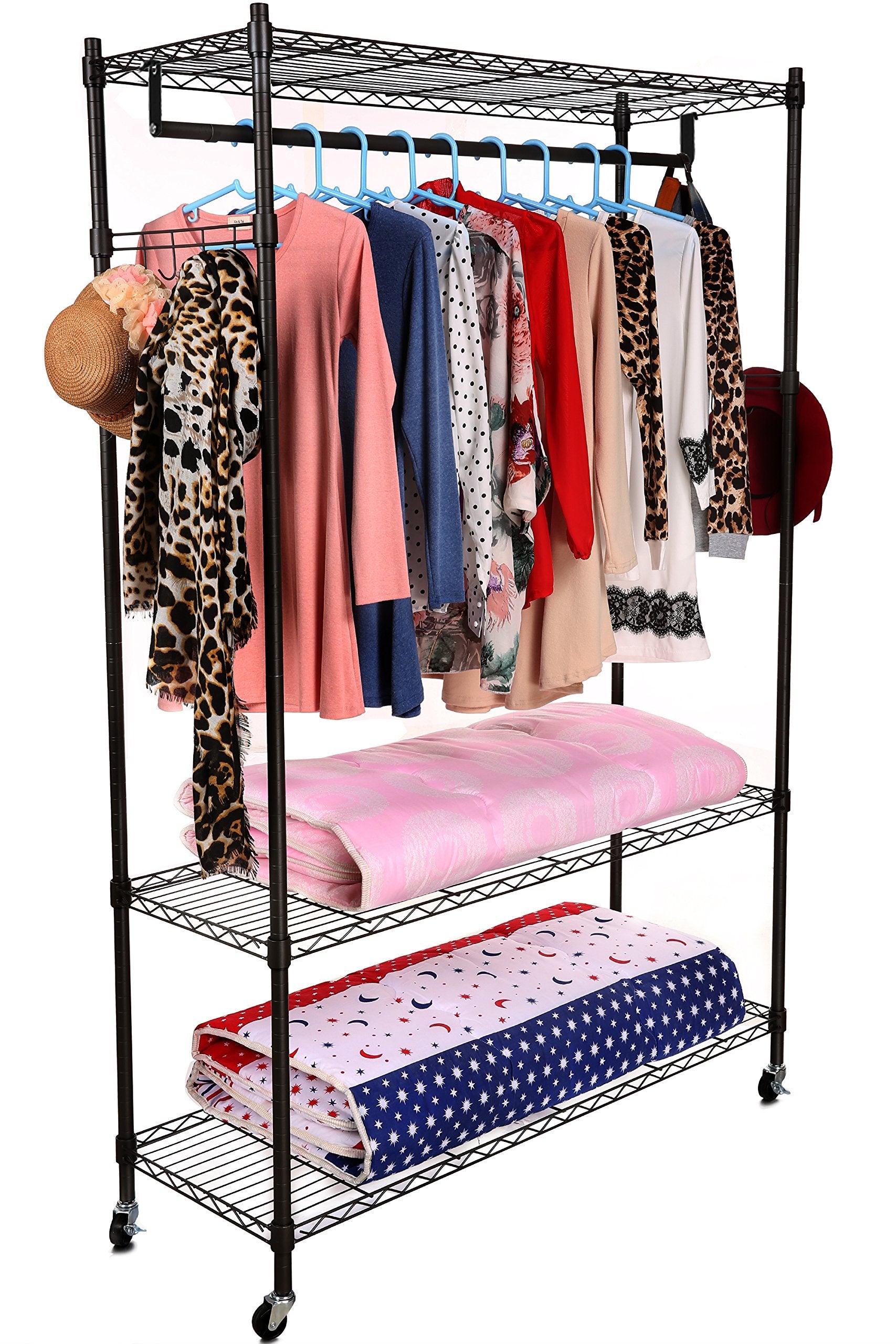 Homdox Heavy Duty Garment Rack with Closet Organizer Storage, Clothing  Racks for Hanging Clothes with Wire Metal Baskets Drawer, Large Size  Commercial