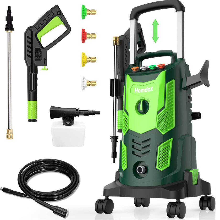 Homdox Electric Pressure Washer 2.25 GPM Power Washer 1800W High Pressure  Cleaner with 4 Nozzles, Hose Reel, Detergent Tank Ideal for Home, Car, 